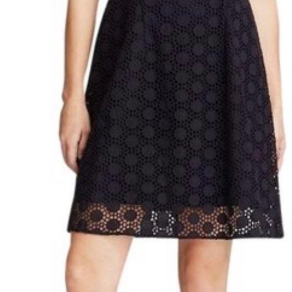 Tory Burch Hallie Eyelet Dress Navy Blue Lace A-Line Sleeveless Lined Size 2 - Picture 3 of 10